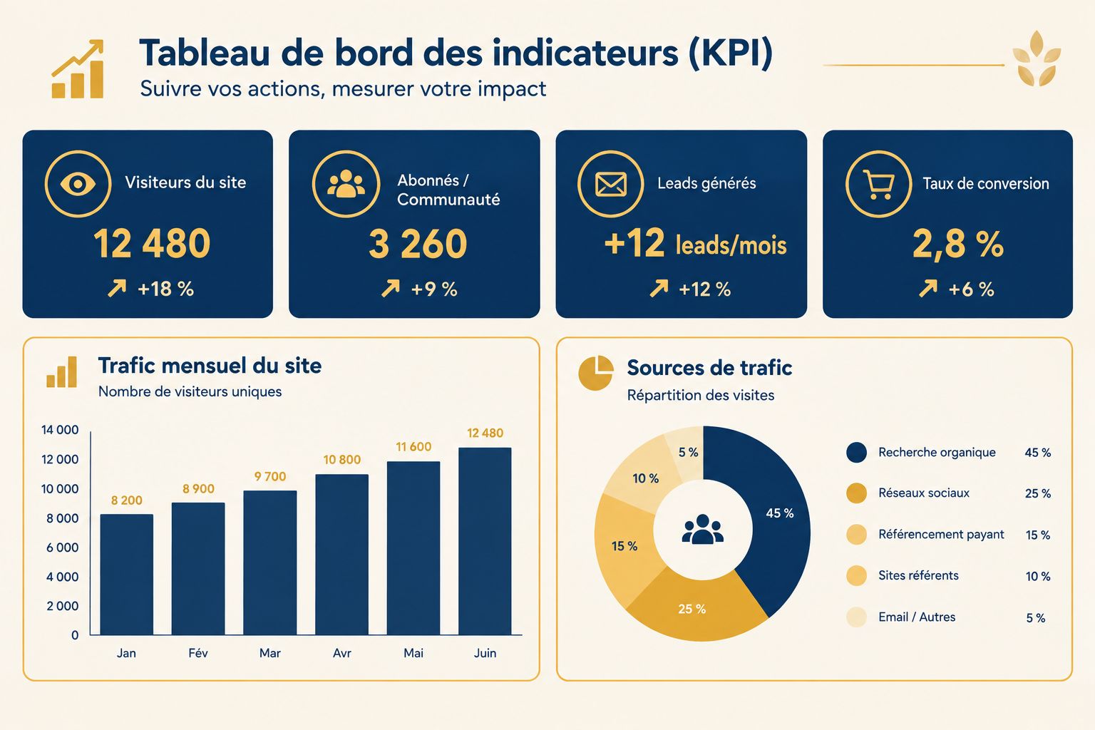 Communication strategy performance indicators dashboard for a cooperative