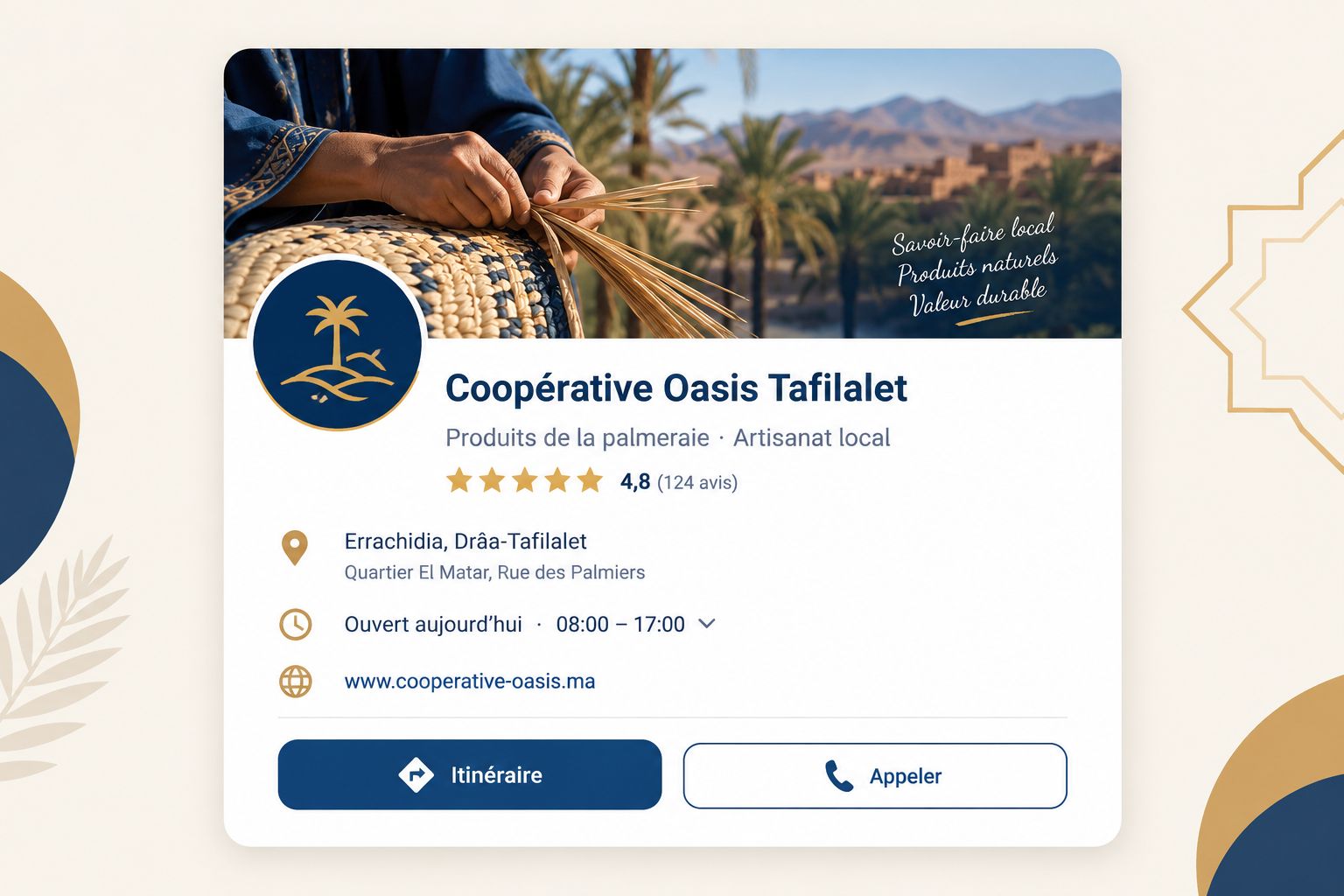 Example of an online business listing for a Moroccan cooperative