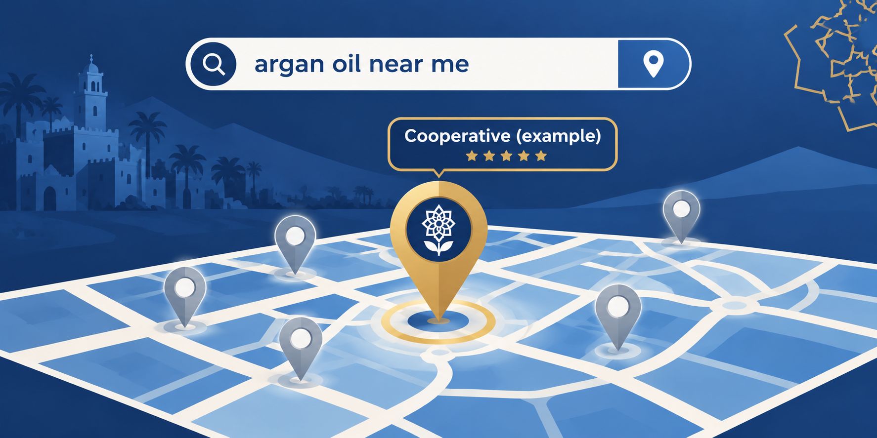 Illustration of a local search to find a nearby Moroccan cooperative