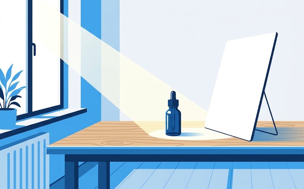 Illustration of a product photo shoot near a window using a reflector in natural light