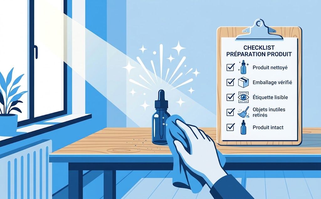 Illustration of a preparation checklist for a handcrafted product prior to a photo session