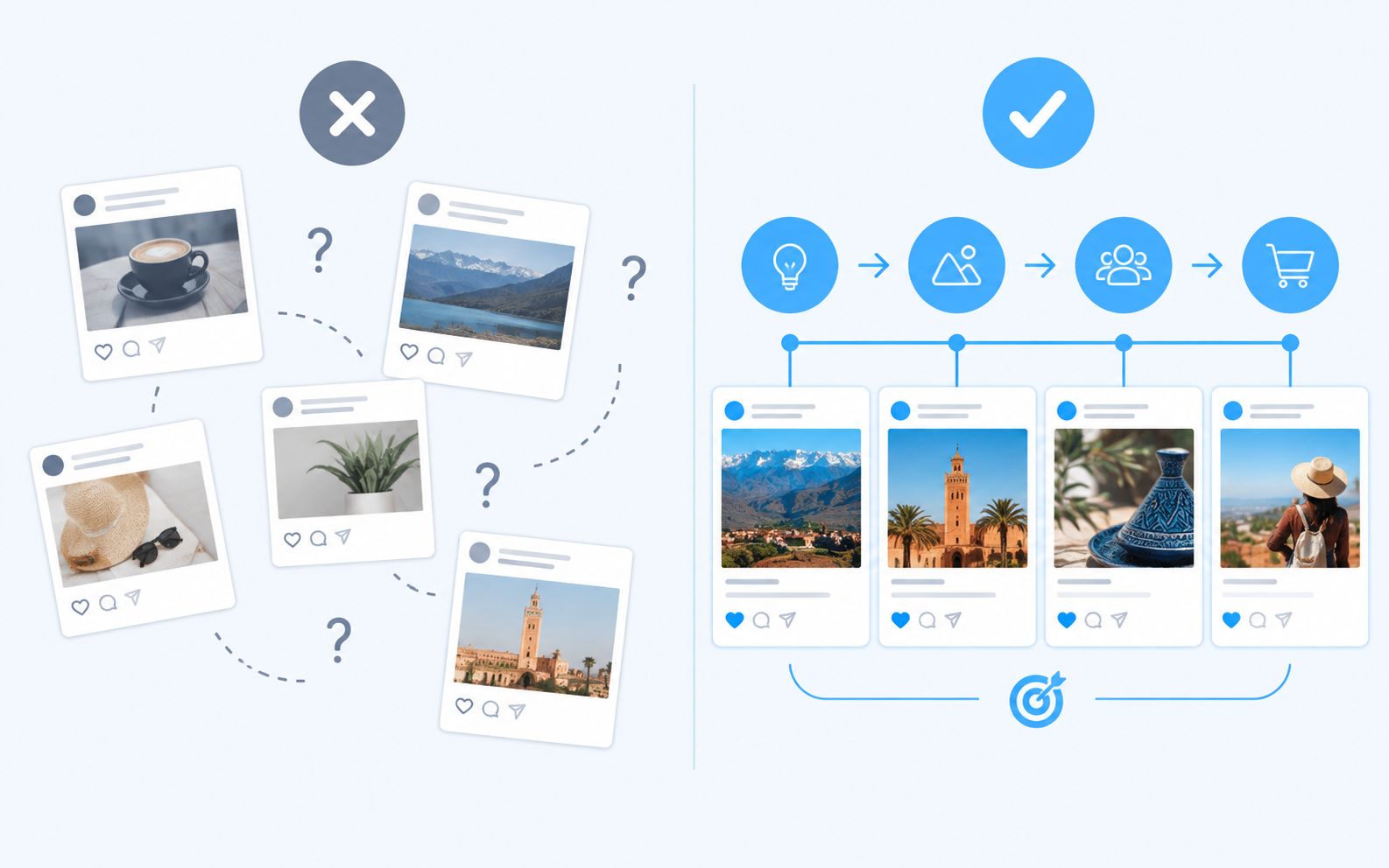 Difference between random posting and posting connected to a content strategy